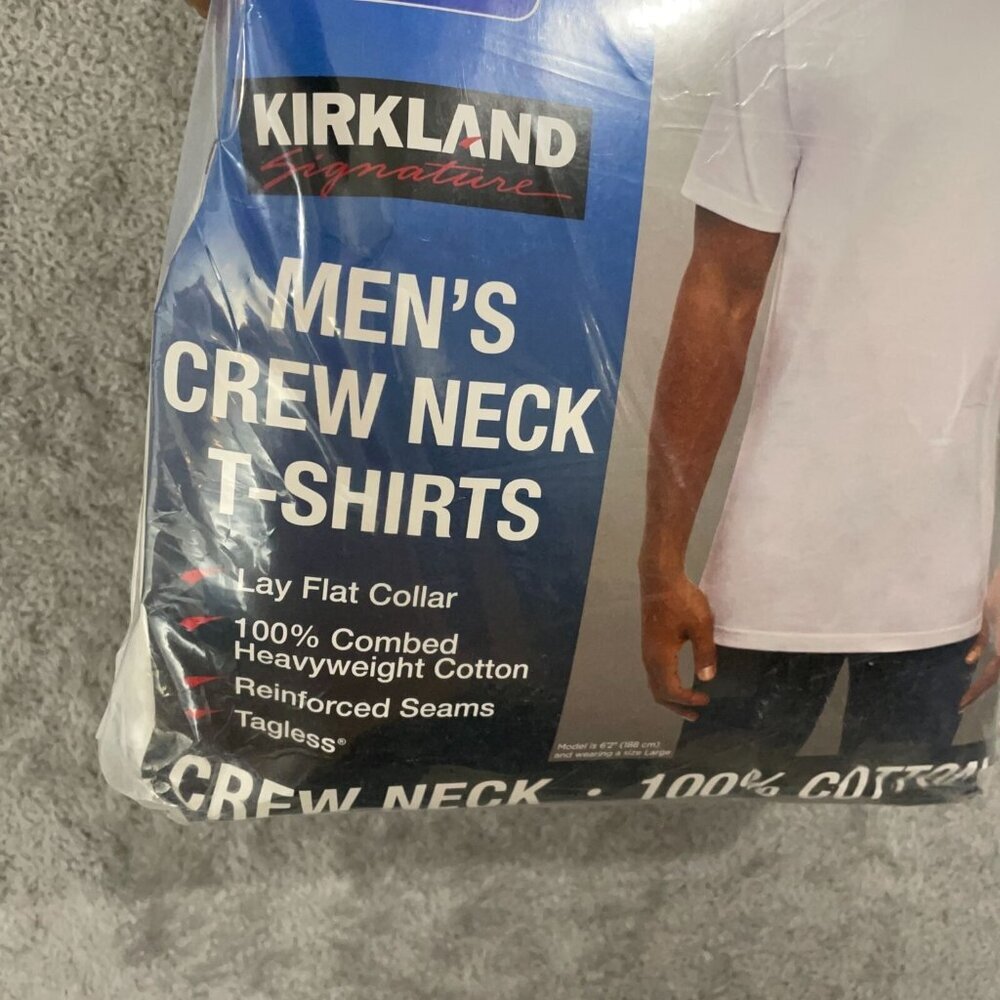 NEW Kirkland Signature 6 Pack Mens L White Crew Neck T-Shirts 100% Cotton - Picture 3 of 7